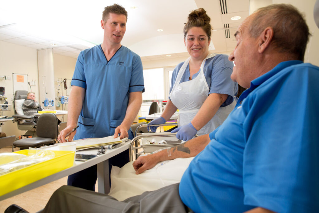 Beatson Cancer Centre at Gartnavel Hospital site, Glasgow. Showing volunteers, nurses, cancer scanners, treatment rooms.